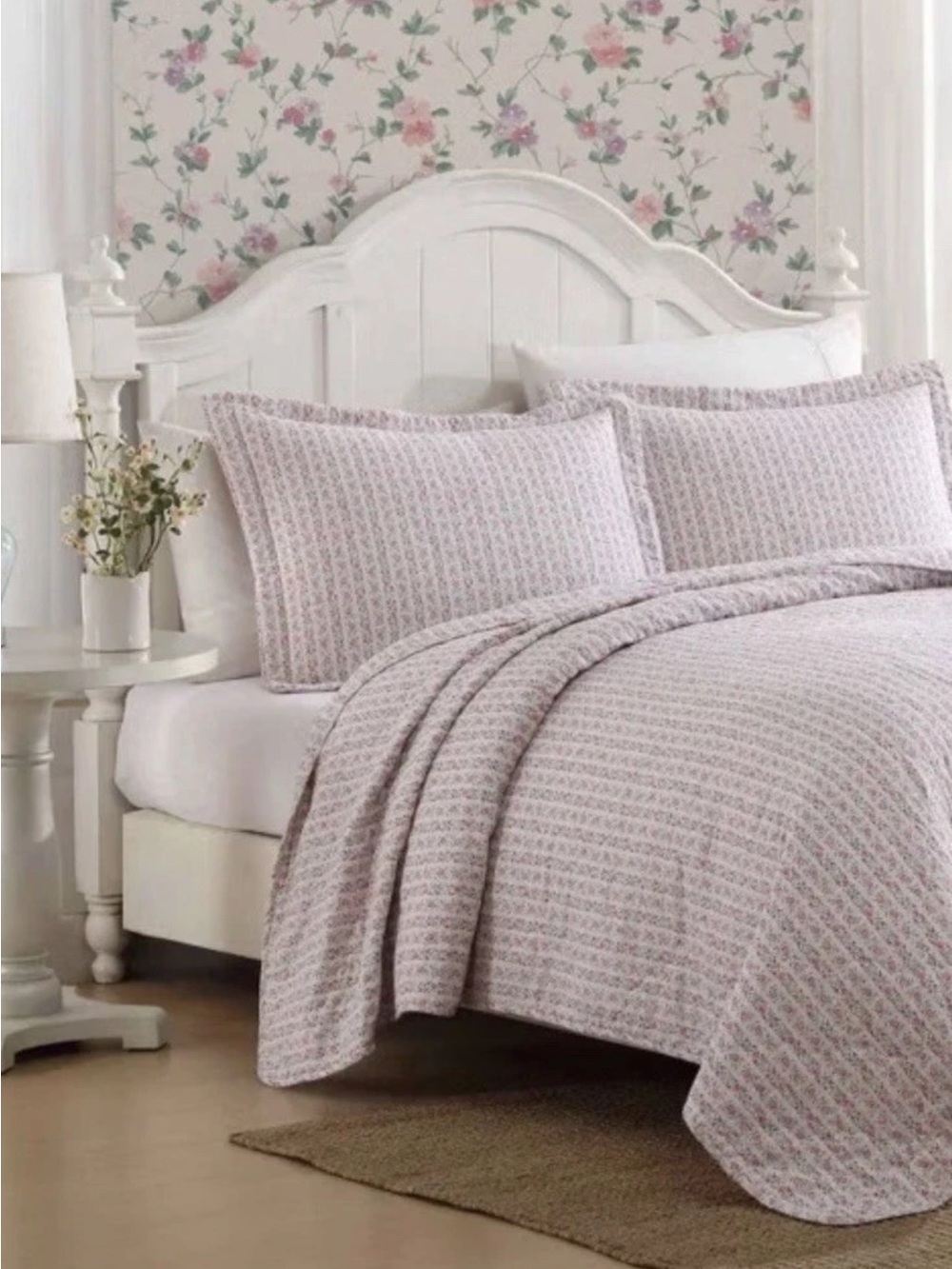 Pink Floral Striped KING 3 Pc. Quilt Set ~ 100% Cotton ~ Timeless All Seasons - Picture 6 of 16
